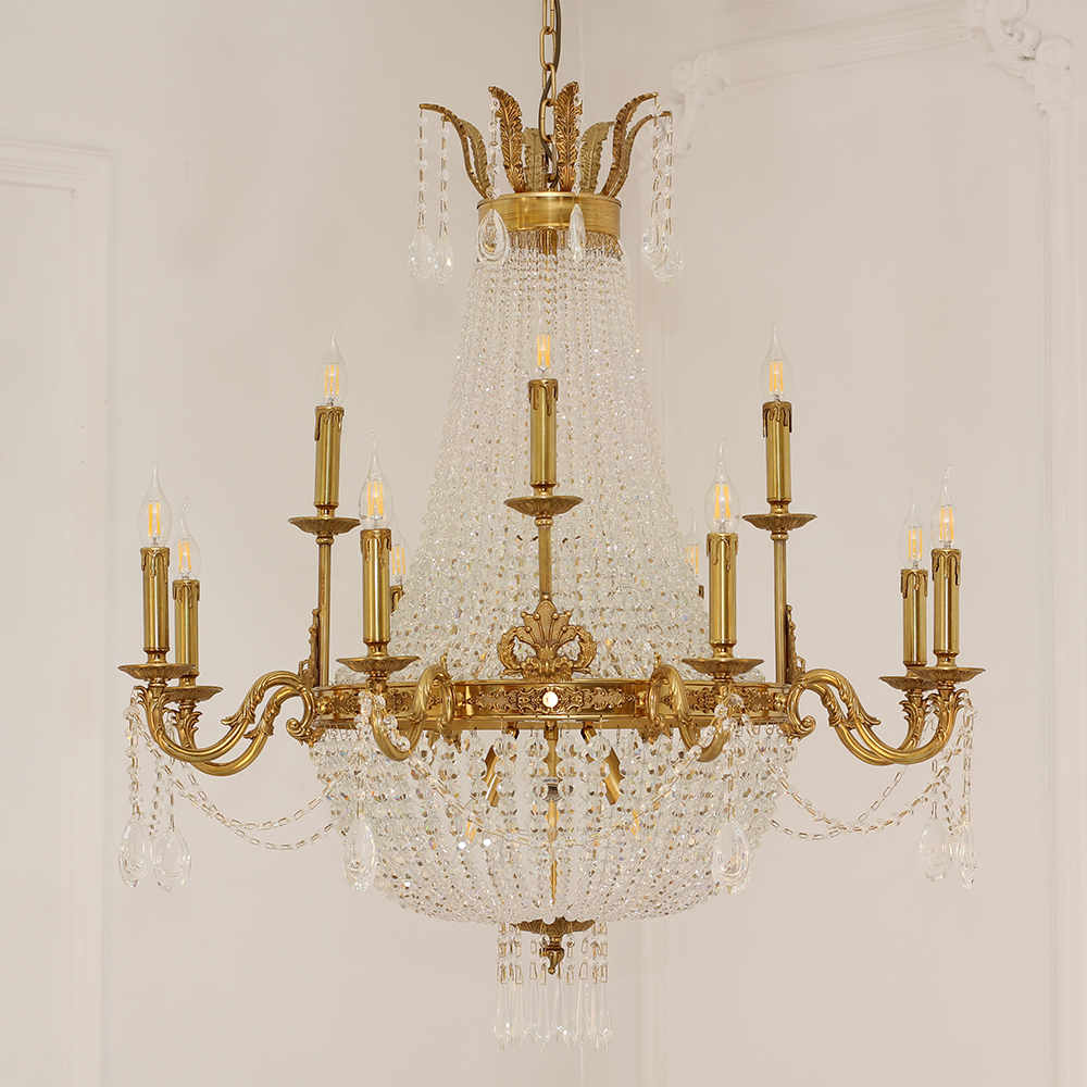 37X39 Inch 15 Lights French Empire Brass and Crystal Chandelier-铜灯-Manorlights