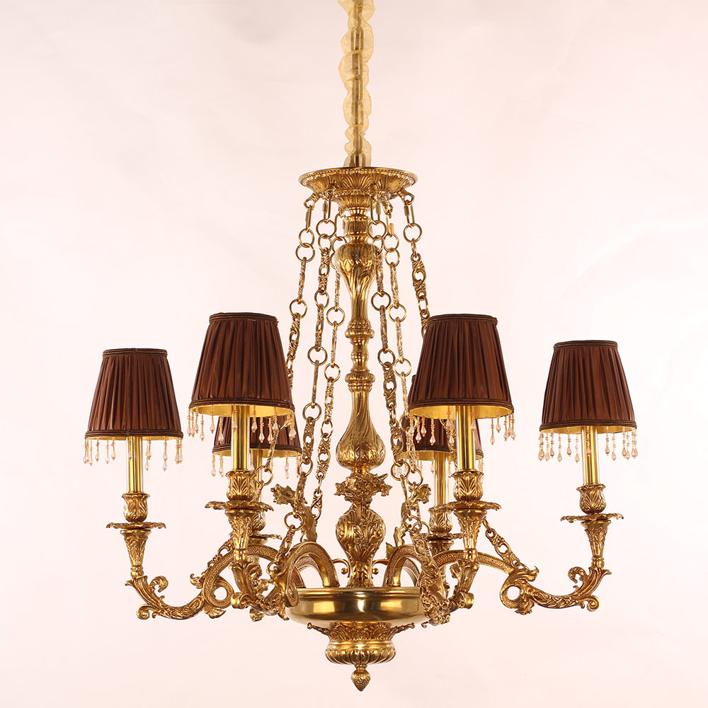 30X30 Inch 6 Lights Baroque Style Antique Copper Chandelier-铜灯-Manorlights