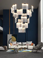 Designer Tile Chandelier For Foyer And High Ceiling Living Room-Manorlights