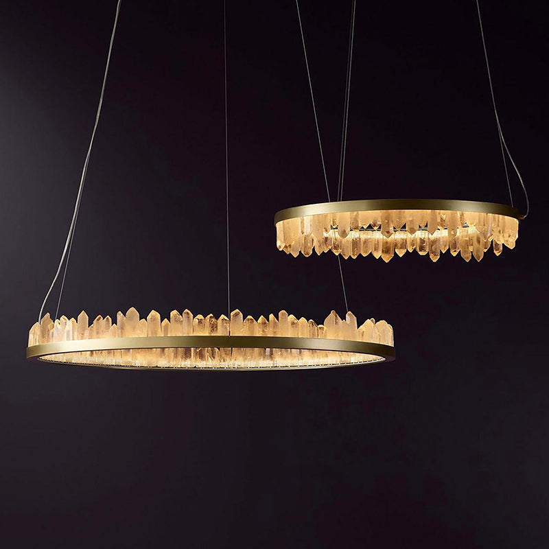 Designer 36 Inch Round Modern Chandelier Brass & Clear Geode Quartz Crystal Hanging Light-Chandelier-Manorlights