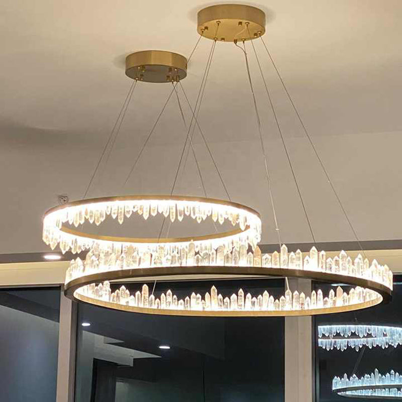 36 Inch Round Modern Chandelier Brass & Clear Geode Quartz Crystal Hanging Light-现代灯-Manorlights