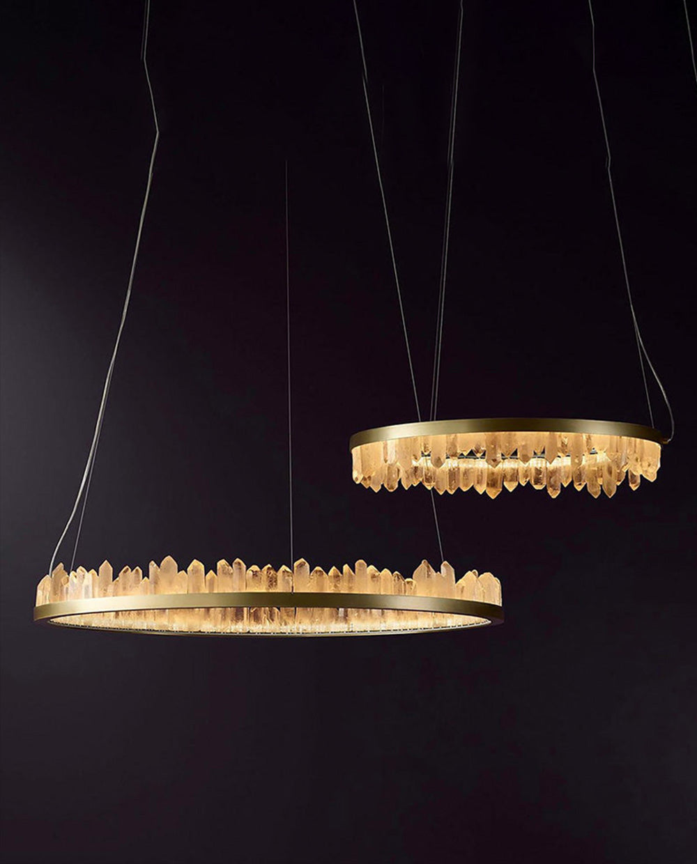 36 Inch Round Modern Chandelier Brass & Clear Geode Quartz Crystal Hanging Light-现代灯-Manorlights