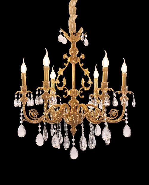 27X30 Inch 6 Lights Small Traditional Brass and Crystal Chandelier for Kitchen-铜灯-Manorlights