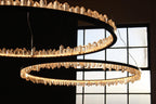 Designer 36 Inch Round Modern Chandelier Brass & Clear Geode Quartz Crystal Hanging Light-Chandelier-Manorlights