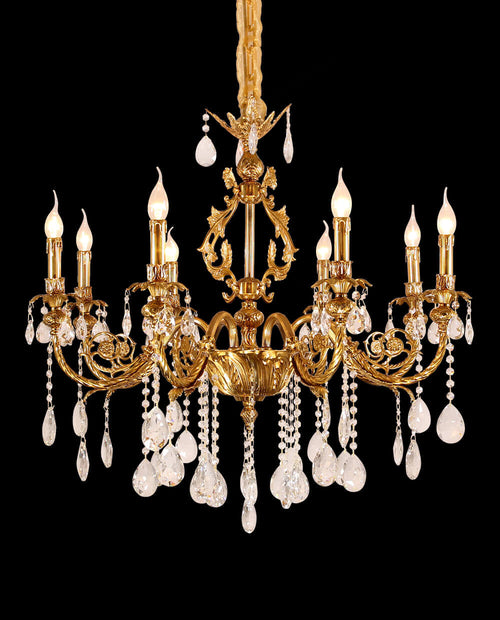 35X33 Inch 8 Lights Small Traditional Brass and Crystal Chandelier for Master Bedroom-铜灯-Manorlights
