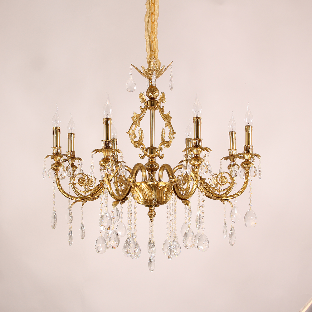 35X33 Inch 8 Lights Small Traditional Brass and Crystal Chandelier for Master Bedroom-铜灯-Manorlights