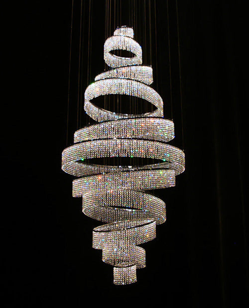 11 Crystal Ring Chandelier for High Ceilings 36X118 Inch Modern Staircase Chandelier Lighting-大吊灯-Manorlights