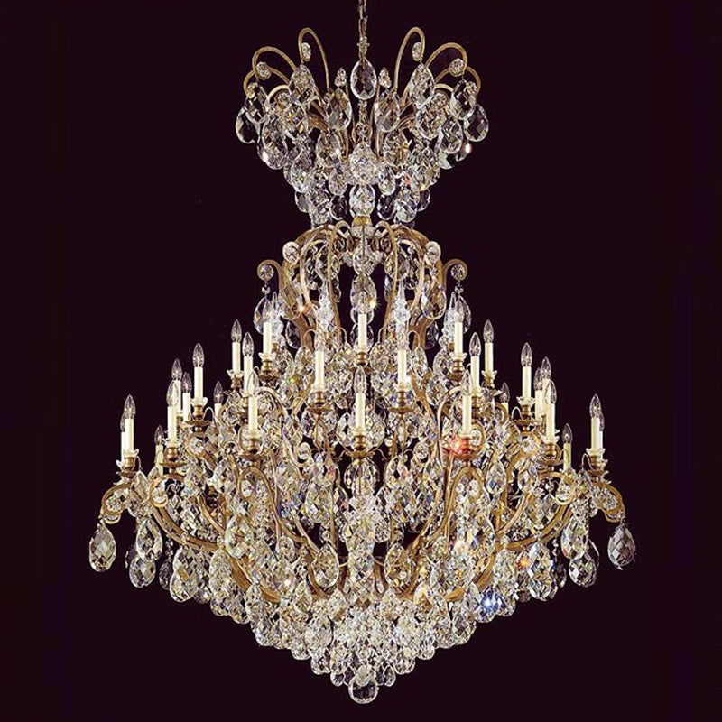 41 Lights Antique Brass Chandelier 60X71 Inch Large Wrought Iron Crystal Chandelier for High Ceilings-大吊灯-Manorlights