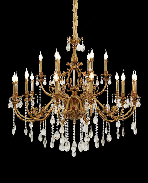 47X41 Inch 18 Lights Two-tier Big Brass and Crystal Chandelier Gold Chandelier for Extrance-铜灯-Manorlights