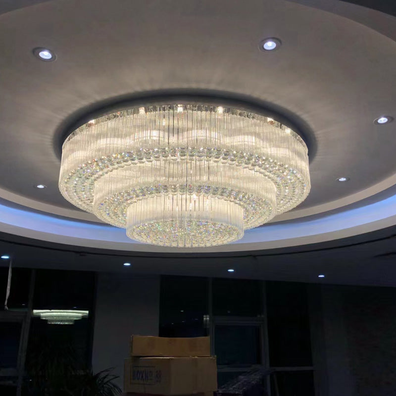 59 Inch Round Crystal Ceiling Light Custom Tiered Flush Mounted Chandelier-大吊灯-Manorlights