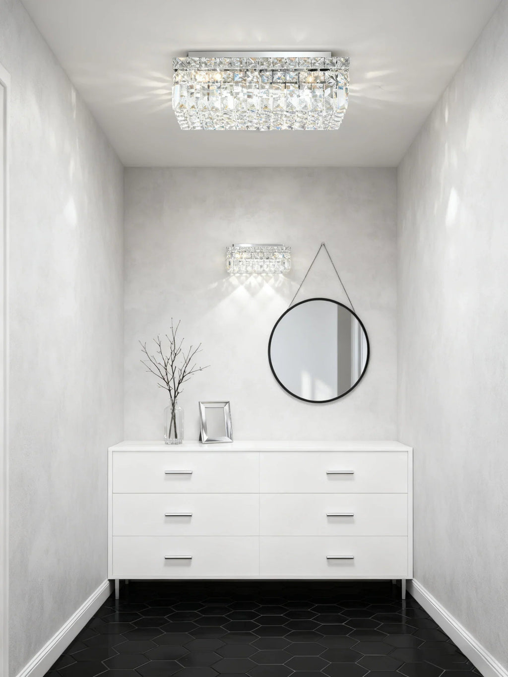 16'' Square Flush Mounted Chandelier Crystal Ceiling Light-吸顶灯-Manorlights