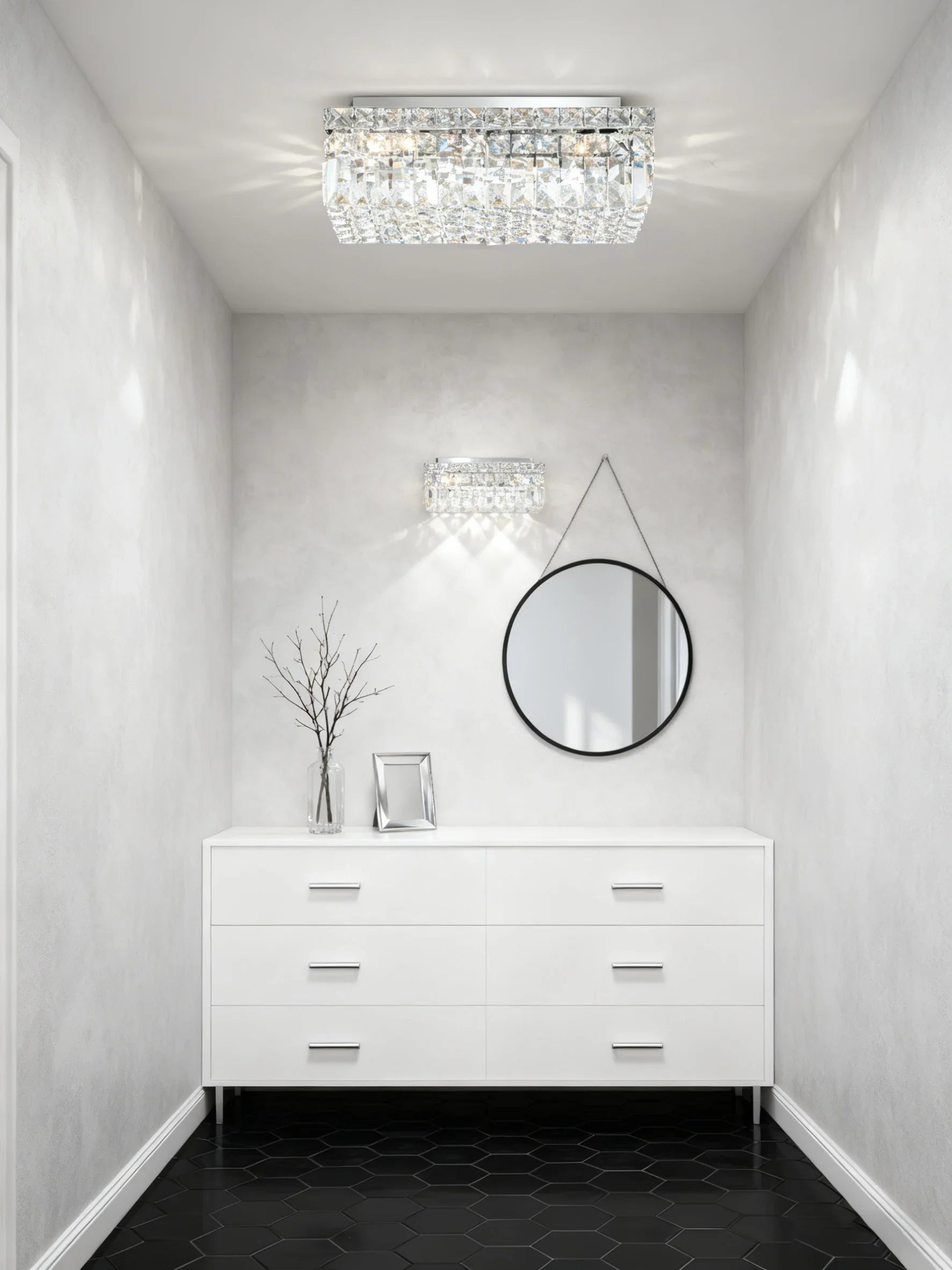 16'' Square Flush Mounted Chandelier Crystal Ceiling Light-吸顶灯-Manorlights
