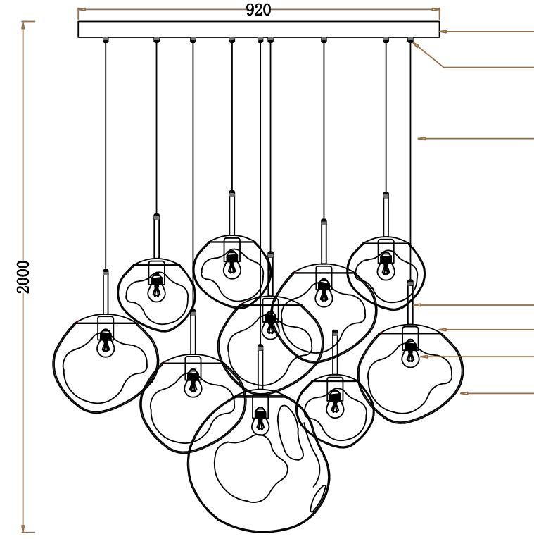 Custom Lava Glass Chandelier – 36" Amber & Smoky Gray
