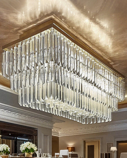 55'' Long Rectangle Glass Chandelier for Dining Room 18"W 20"H-大吊灯-Manorlights