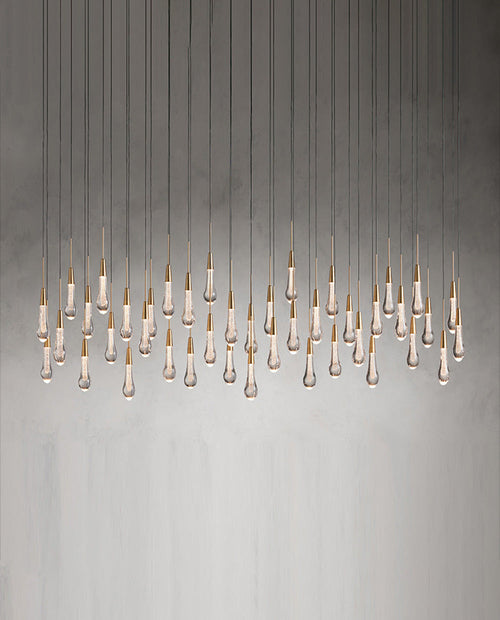 70'' Linear Chandelier Modern Glass Teardop Dining Room Chandelier in Brass-现代灯-Manorlights