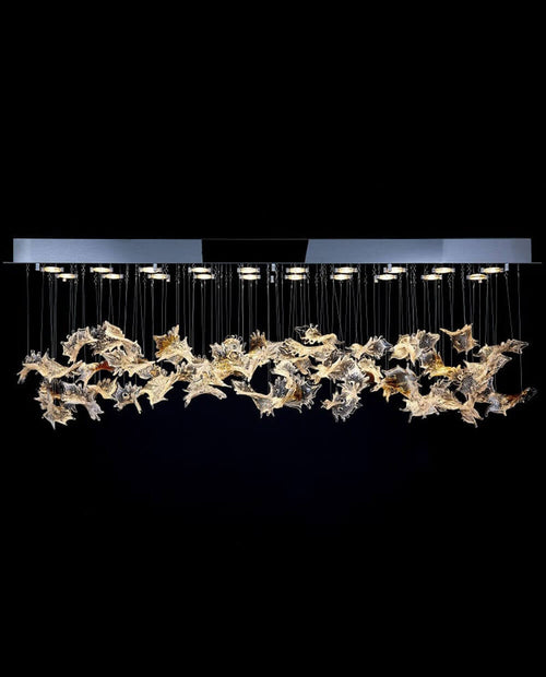 59 Inch Rectangle Modern Glass Leaf Chandelier for Dining Room-大吊灯-Manorlights