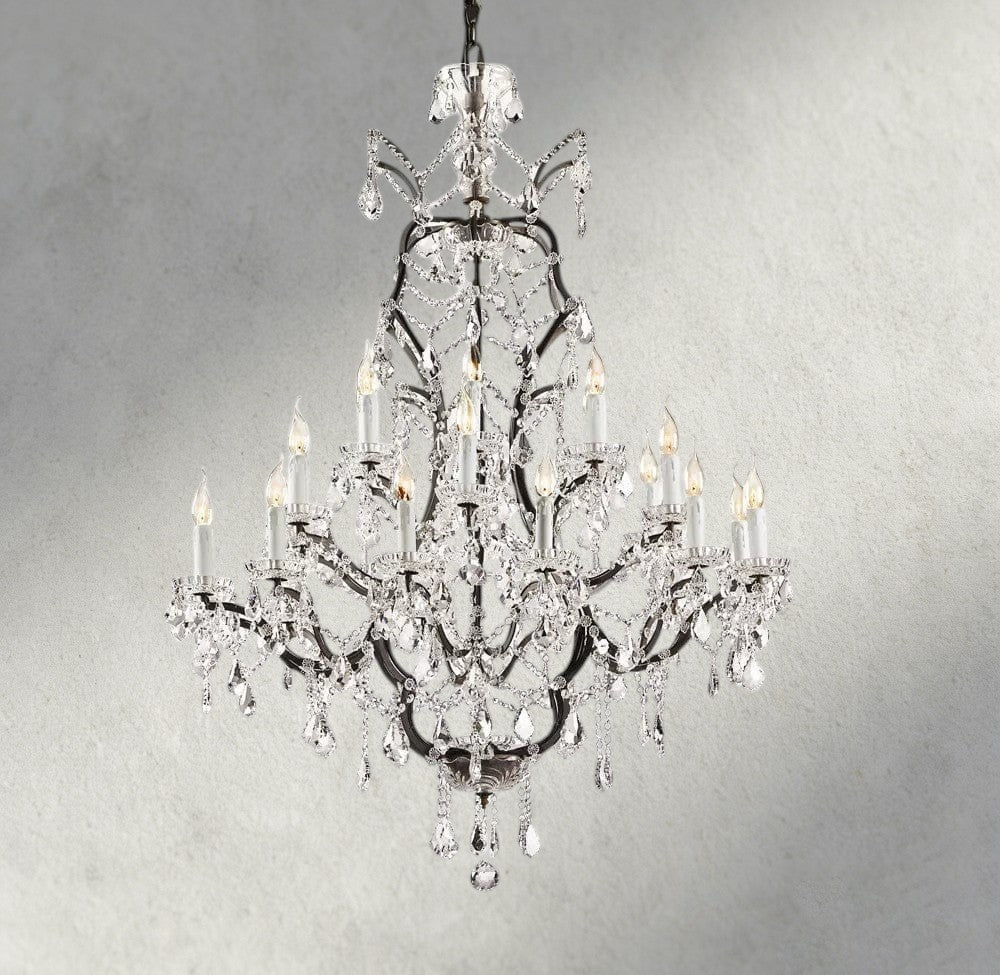 19th C. Rococo Iron & Crystal Round Chandelier 18", 28", 33", 40", 60", 101"-chandelier-Manorlights