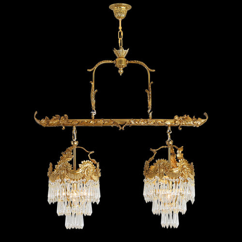 35 Inch Linear Chandelier Antique Copper and Crystal Kitchen Island Chandelier-铜灯-Manorlights