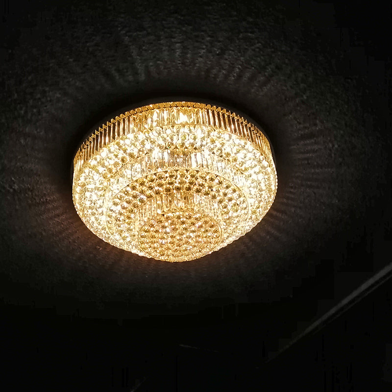 39 Inch Round Crystal Ceiling Light Tiered Flush Mounted Chandelier for Low Ceiling Room-大吊灯-Manorlights
