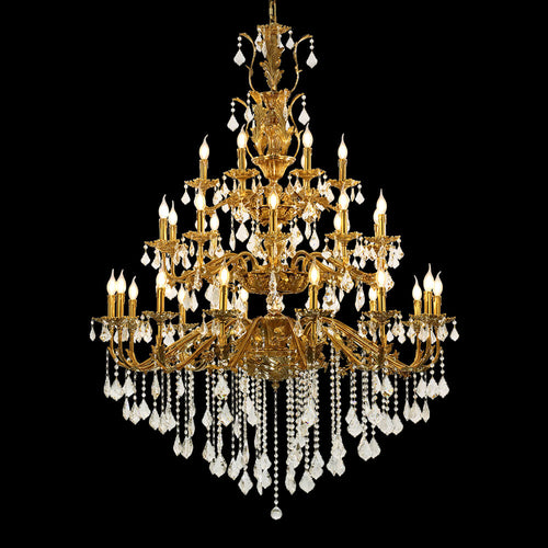 51X68 Inch 30 Lights Tiered Brass and Crystal Chandelier for Foyer-大吊灯-Manorlights