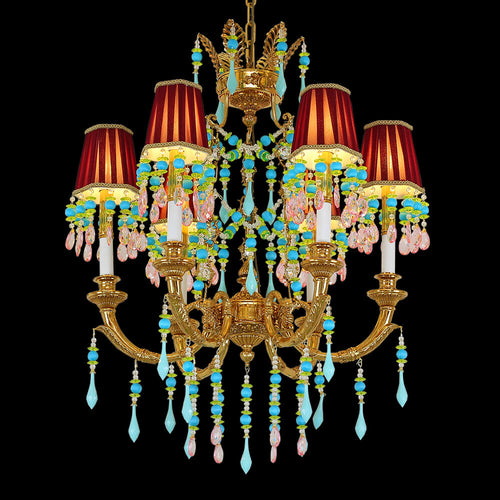 6 Lights Small Copper Crystal Chandelier Luxury Colorful Wedding Chandelier Light-铜灯-Manorlights