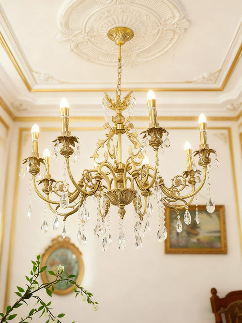 35X33 Inch 8 Lights Small Traditional Brass and Crystal Chandelier for Master Bedroom-铜灯-Manorlights