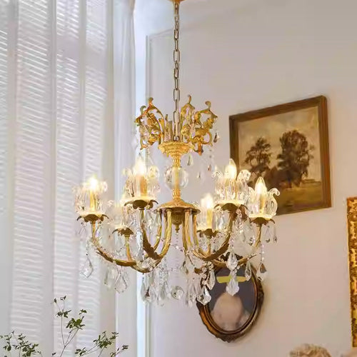 31X27 Inch 8 Lights Candle Style Traditional Chandelier Small Antique Brass and Crystal Chandelier-铜灯-Manorlights