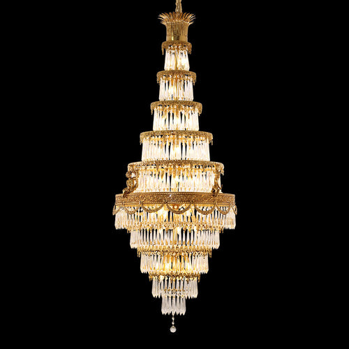 35X83 Inch Big Foyer Lighting Cascading French Empire Brass and Crystal Chandelier-大吊灯-Manorlights