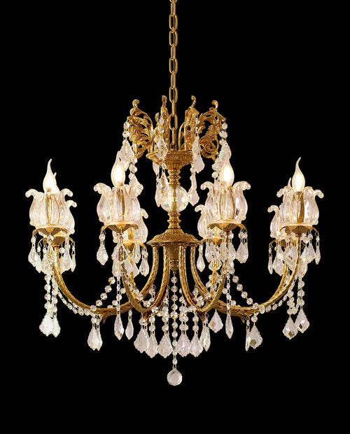 31X27 Inch 8 Lights Candle Style Traditional Chandelier Small Antique Brass and Crystal Chandelier-铜灯-Manorlights