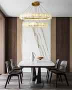 3-Tier Stairwell Alabaster Disk Chandelier with Long Cord
