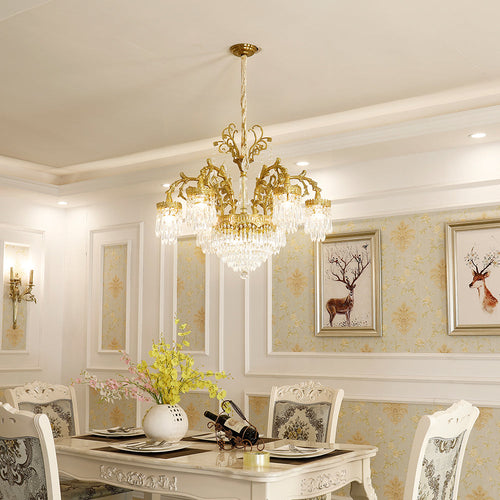 29.5 Inch Wide French Empire Style Brass Crystal Chandelier Gold Living Room Chandelier-铜灯-Manorlights