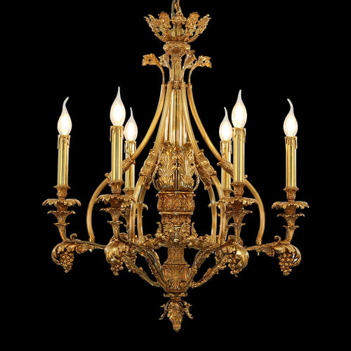 26X30 Inch 6 Lights Small Baroque Style Antique Copper Chandelier-铜灯-Manorlights