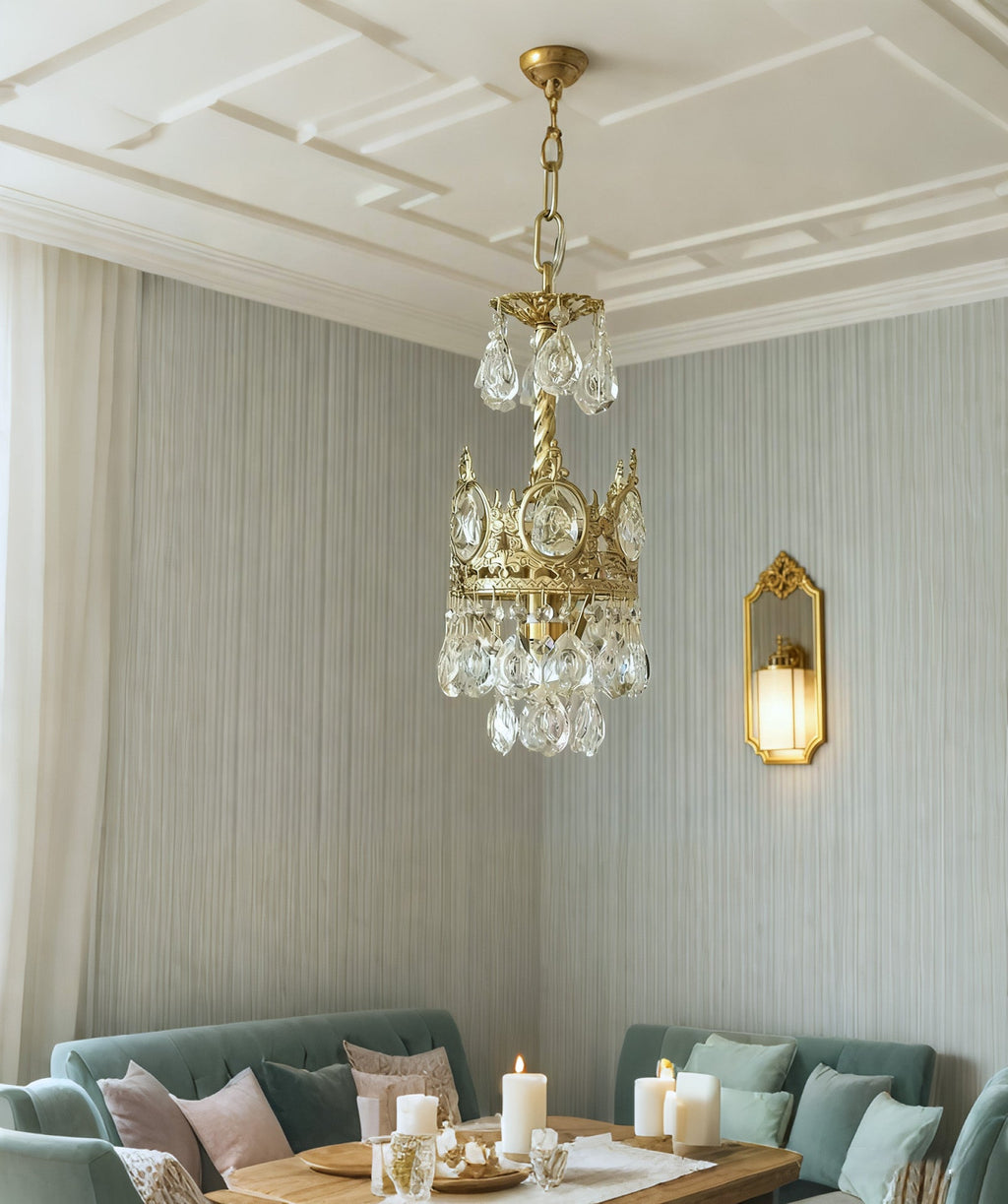 6 Inch Mini Crystal Pendant Light for Kitchen Island Empire Style Brass Crystal Chandelier-铜灯-Manorlights
