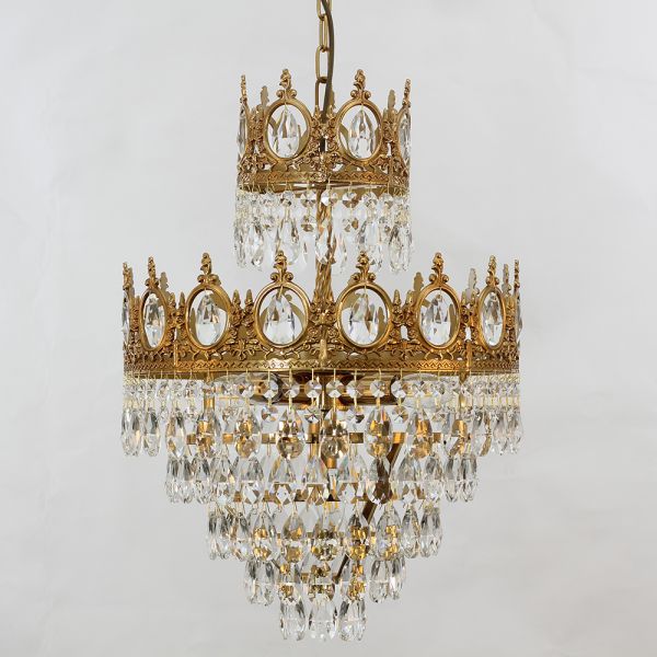 15 Inch Small Crystal Light French Empire Style Brass Crystal Chandelier-铜灯-Manorlights