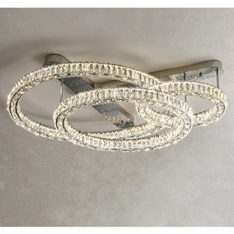 2/ 3 Rings Flush Mount Living Room Chandelier Crystal Bedroom Ceiling Light Fixture-Chandeliers-Manorlights