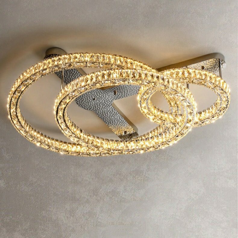 2/ 3 Rings Flush Mount Living Room Chandelier Crystal Bedroom Ceiling Light Fixture-Chandeliers-Manorlights