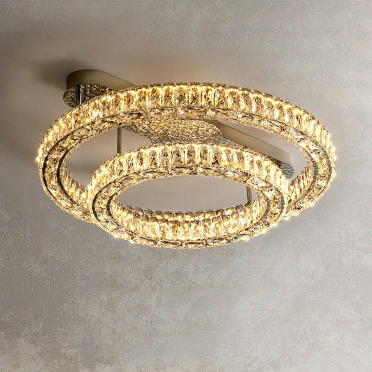 2/ 3 Rings Flush Mount Living Room Chandelier Crystal Bedroom Ceiling Light Fixture-Chandeliers-Manorlights