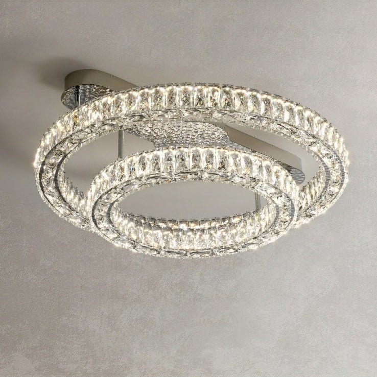 2/ 3 Rings Flush Mount Living Room Chandelier Crystal Bedroom Ceiling Light Fixture-Chandeliers-Manorlights