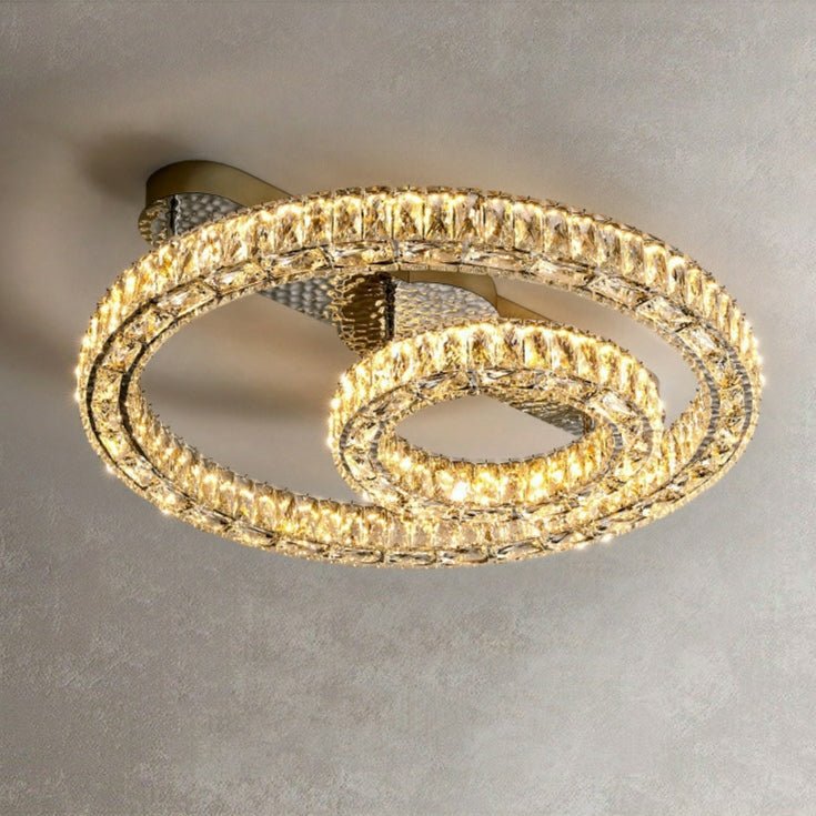 2/ 3 Rings Flush Mount Living Room Chandelier Crystal Bedroom Ceiling Light Fixture-Chandeliers-Manorlights