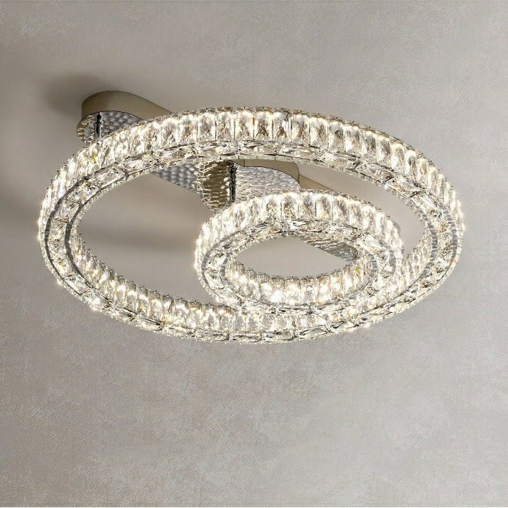 2/ 3 Rings Flush Mount Living Room Chandelier Crystal Bedroom Ceiling Light Fixture-Chandeliers-Manorlights