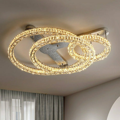 2/ 3 Rings Flush Mount Living Room Chandelier Crystal Bedroom Ceiling Light Fixture-Chandeliers-Manorlights