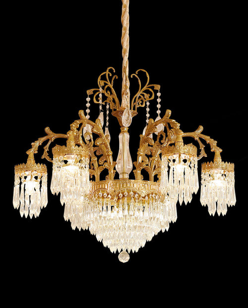 29.5 Inch Wide French Empire Style Brass Crystal Chandelier Gold Living Room Chandelier-铜灯-Manorlights
