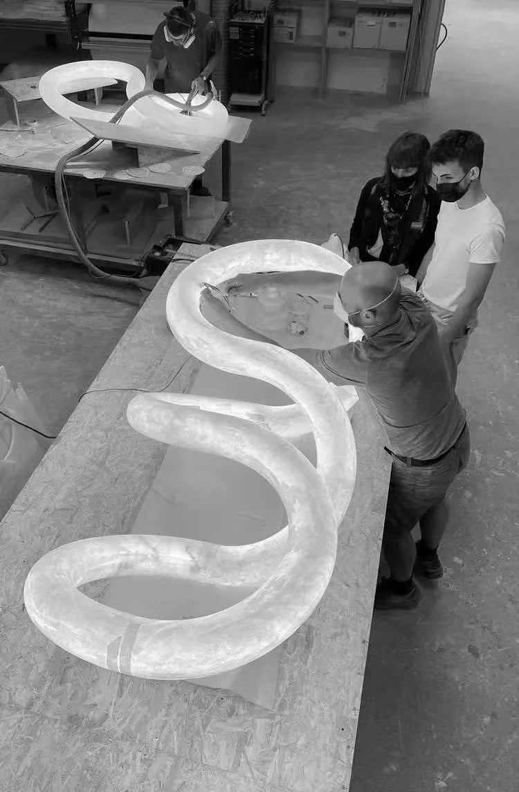 Streamlined Chandelier for Dining Rooms with Alabaster Curves