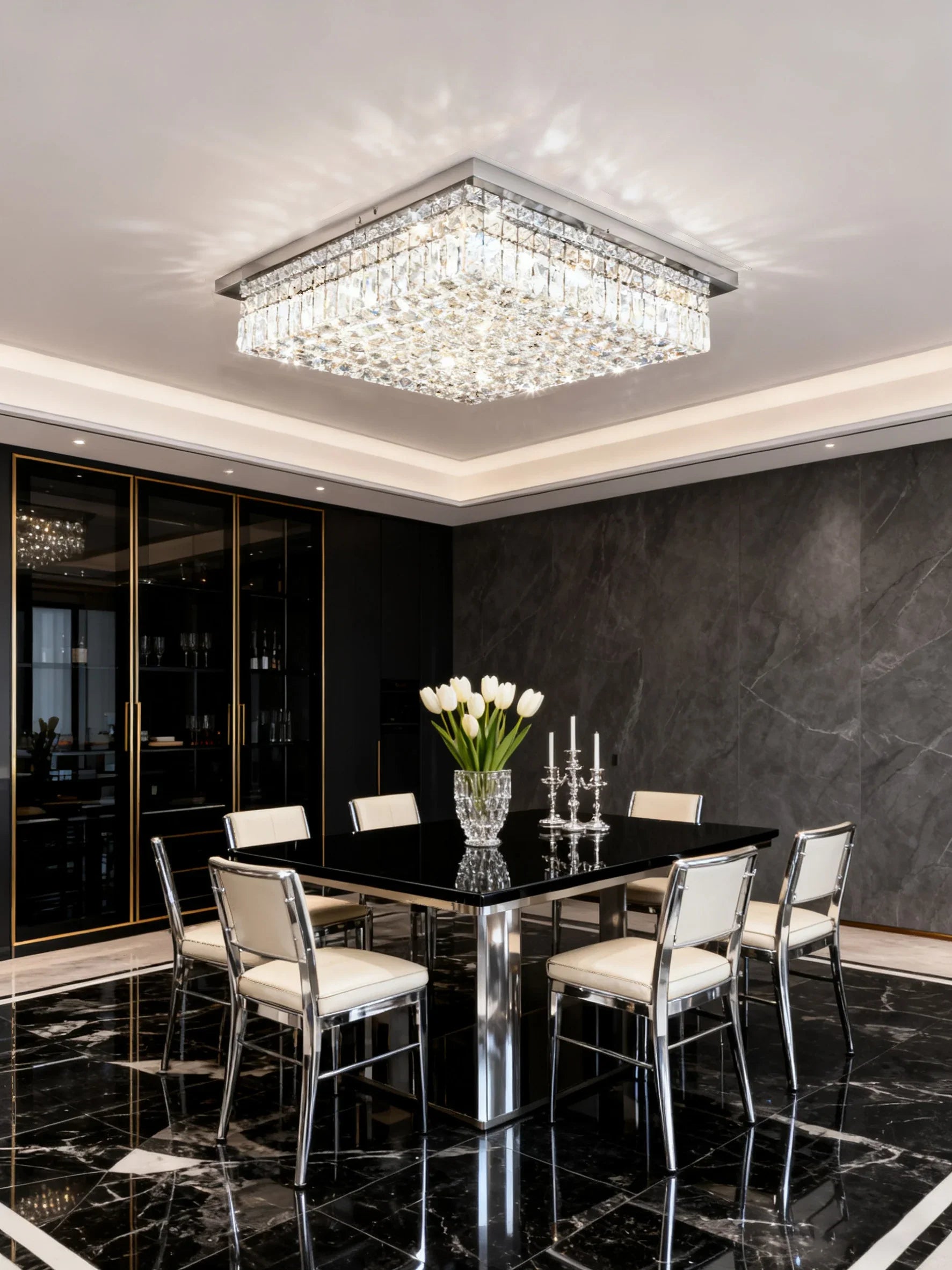 20'' Square Flush Mounted Chandelier Crystal Ceiling Light-吸顶灯-Manorlights