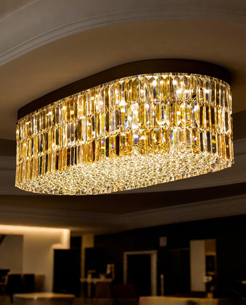 51'' Long Clear and Amber Crystal Ceiling Light 24"W 15"H-大吊灯-Manorlights