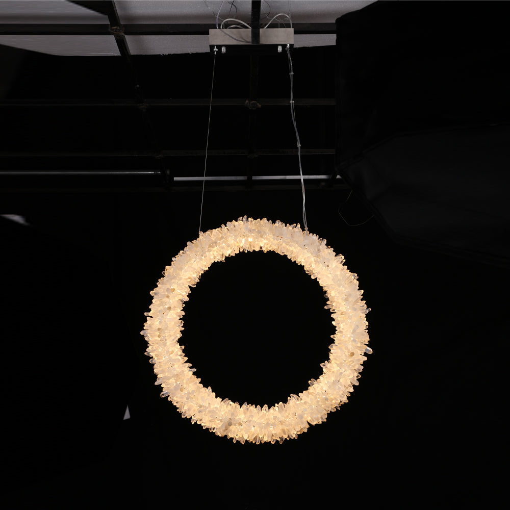 Modern Geode Quartz Crystal Chandelier Vertical Hanging Ring Pendant Light-现代灯-Manorlights