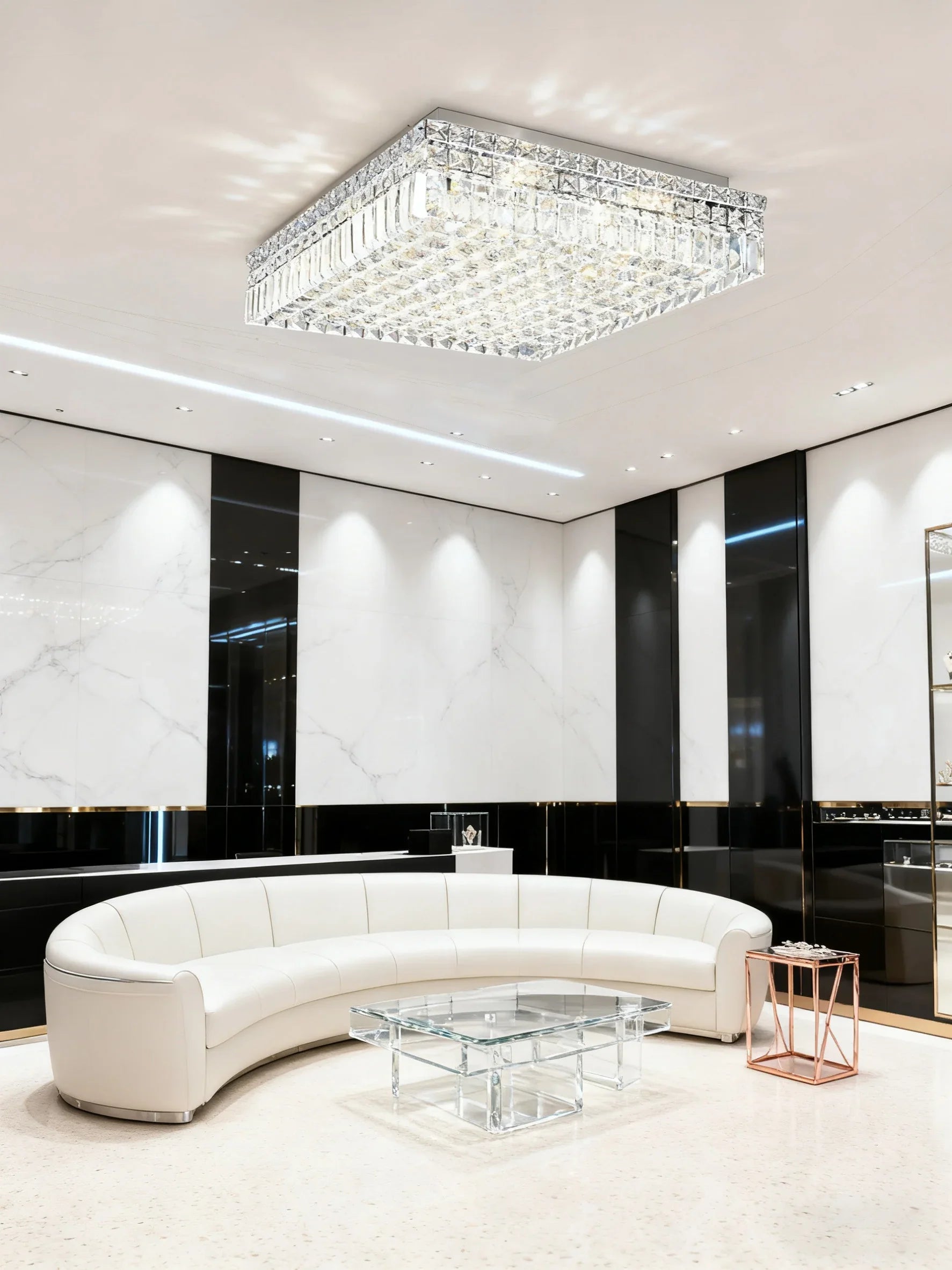 24'' Square Flush Mounted Chandelier K9 Crystal Ceiling Light-吸顶灯-Manorlights