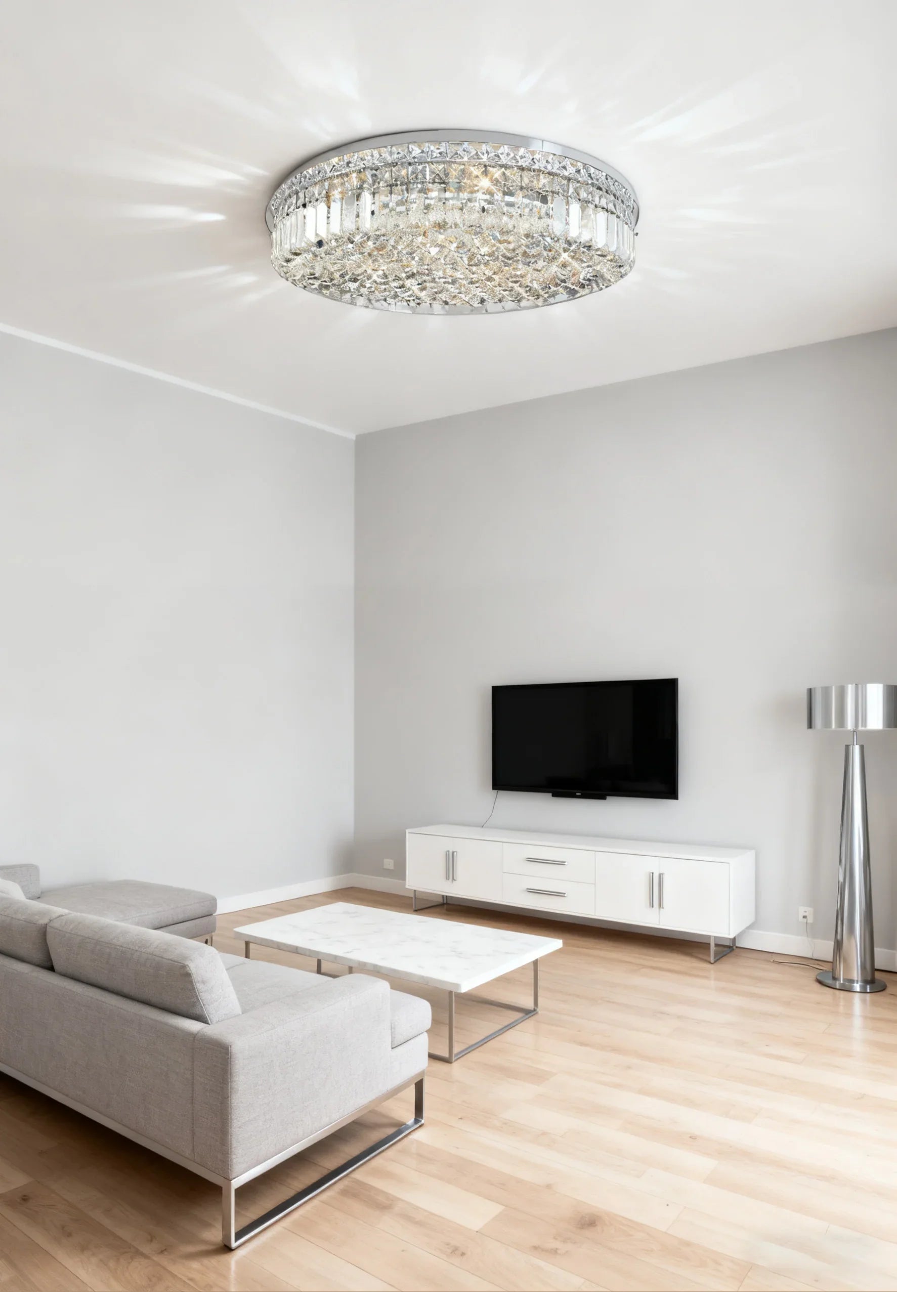 24'' Round Flush Mounted Chandelier Modern Crystal Ceiling Light-吸顶灯-Manorlights