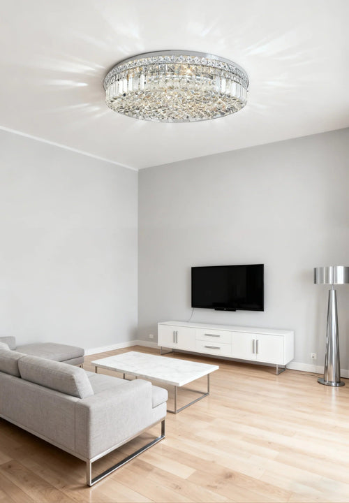 24'' Round Flush Mounted Chandelier Modern Crystal Ceiling Light-吸顶灯-Manorlights