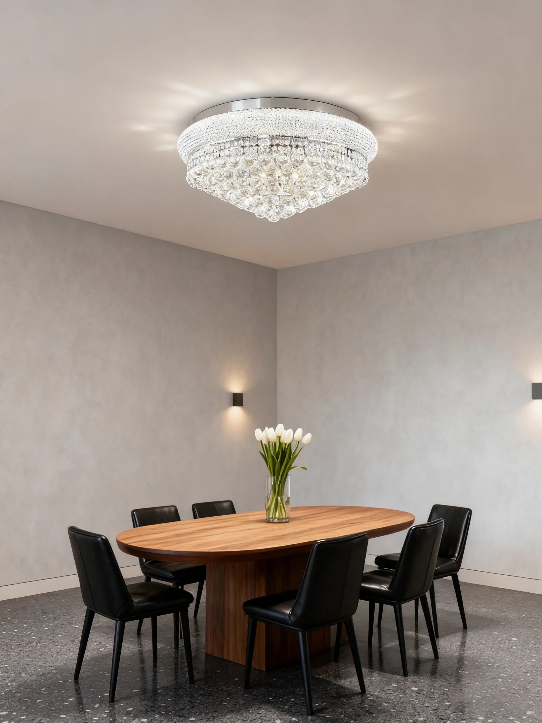 24'' Round Crystal Ceiling Light Empire Flush Mounted Crystal Chandelier-吸顶灯-Manorlights